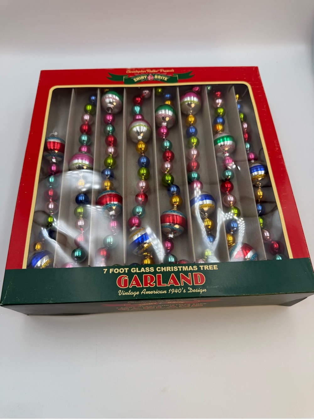 Shiny Brite 7 Ft Beaded Glass Christmas Garland Stripe - Christopher Radko 2019